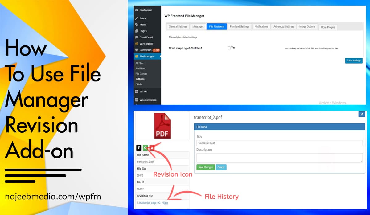How to Use File Manager Revision Add-on - Screenshots